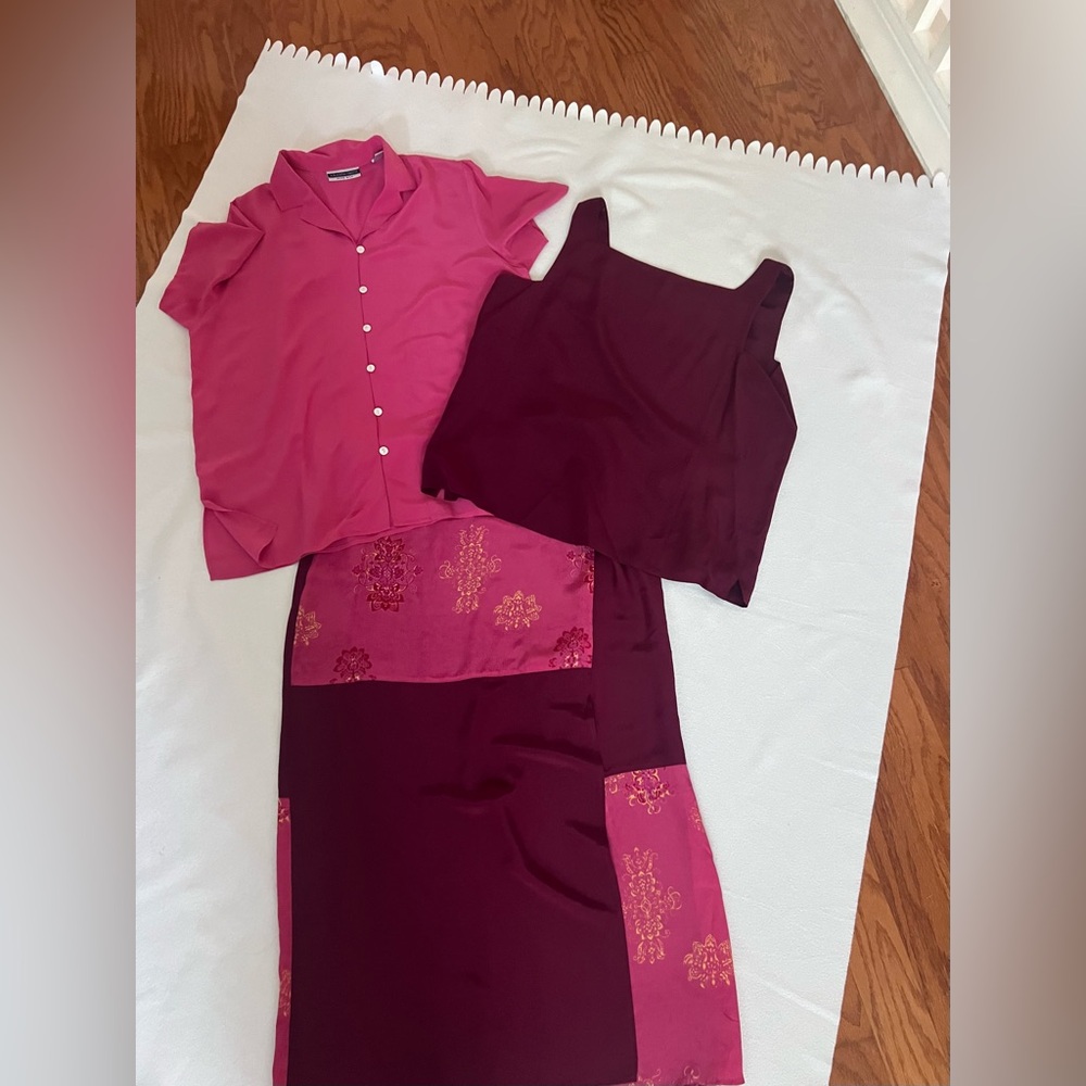 Amanda Smith Pink and Purple Asymmetrical Maxi Skirt 3 pieces
